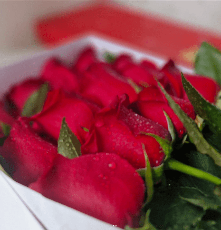 Cajas con rosas, girasoles y tulipanes