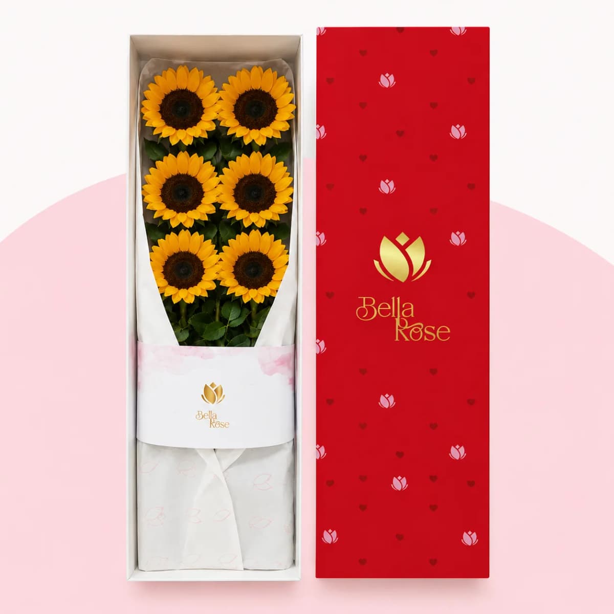 CAJA ROJA CON 6 GIRASOLES