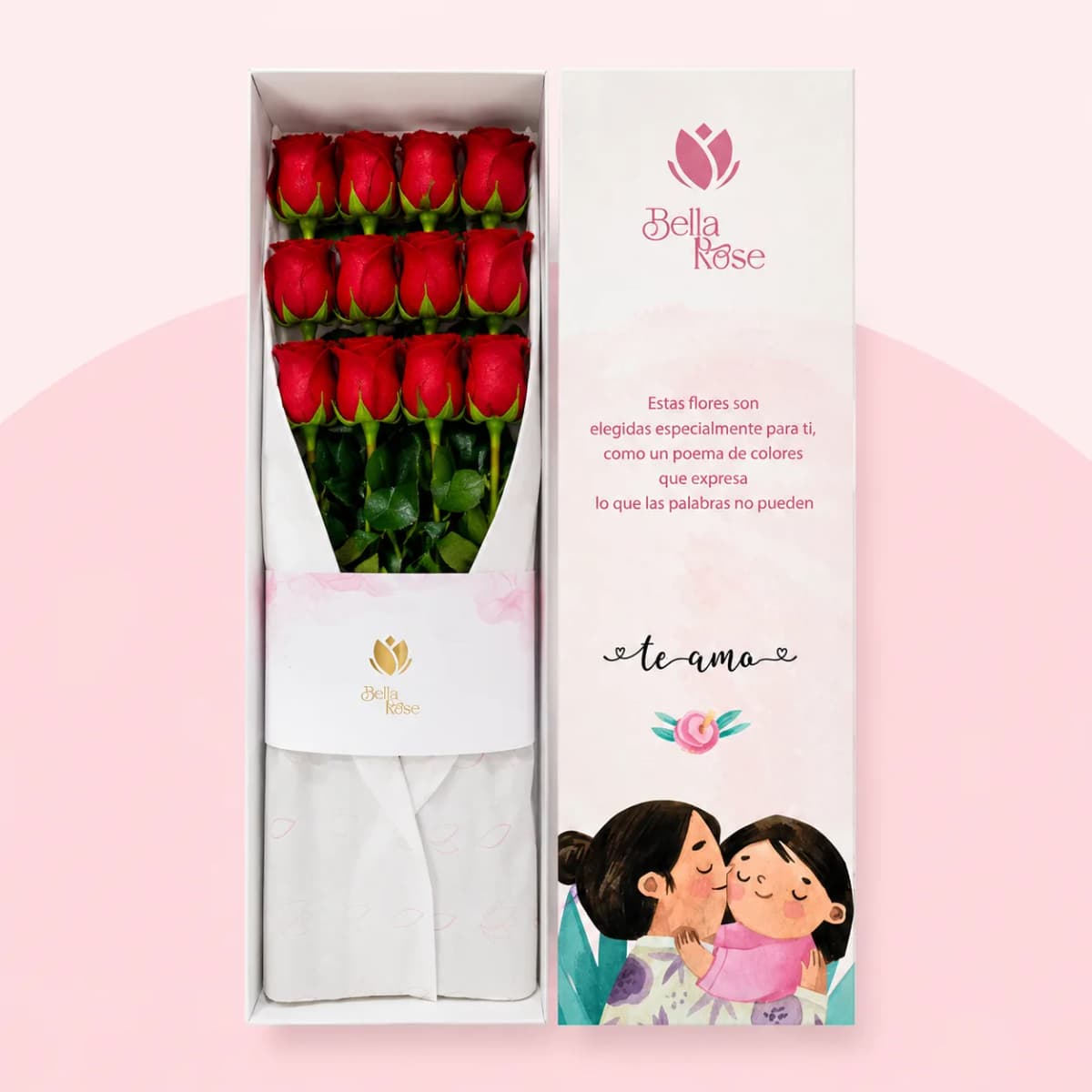 CAJA TE AMO CON 12 ROSAS