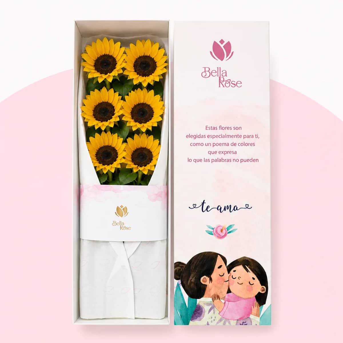 CAJA TE AMO CON 6 GIRASOLES