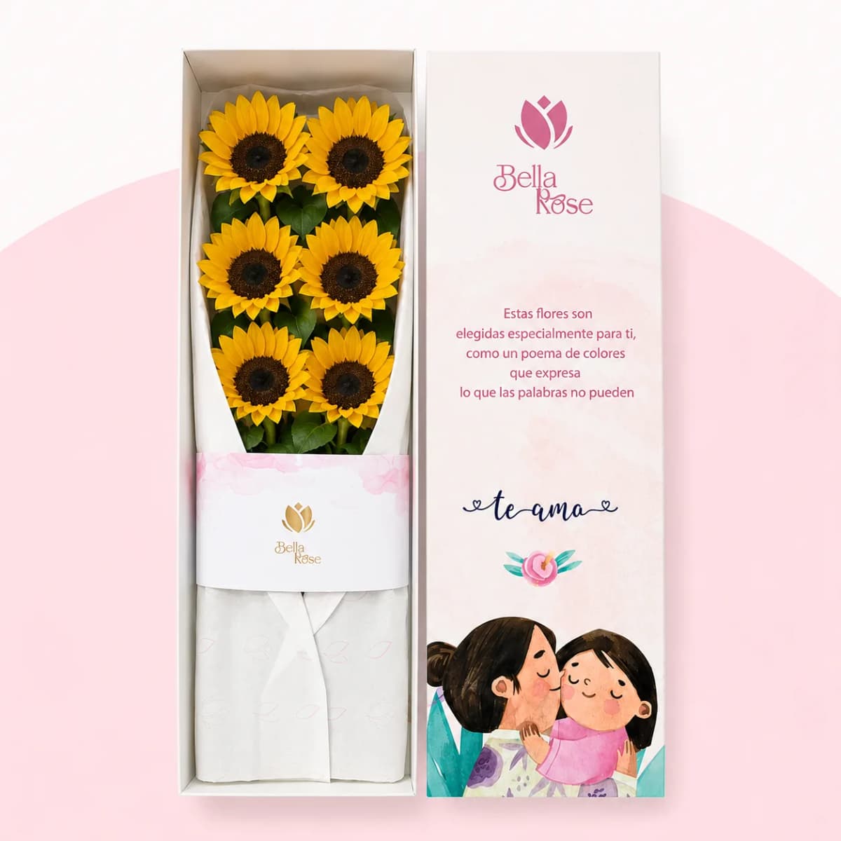 CAJA TE AMO CON 6 GIRASOLES