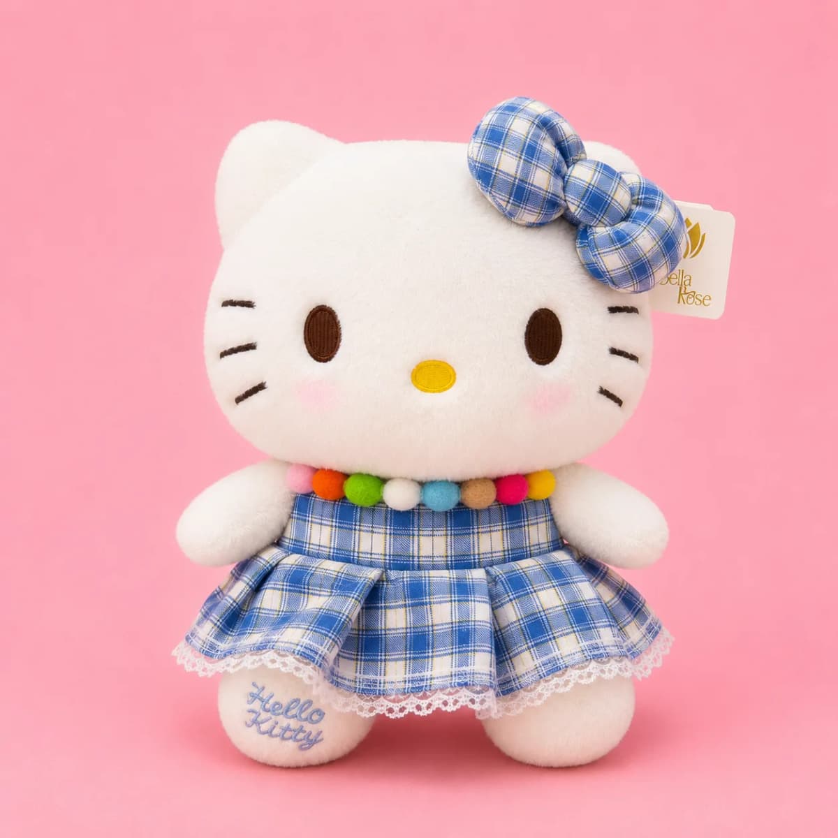 HELLO KITTY VESTIDO AZUL CUADROS Y COLLAR